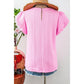 Rashell Pink Textured Puff Sleeve T Shirt