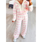 Ravyn Pink Stripe Color Block Patchwork Zip Long Sleeve Top Elastic Waist Pants Set