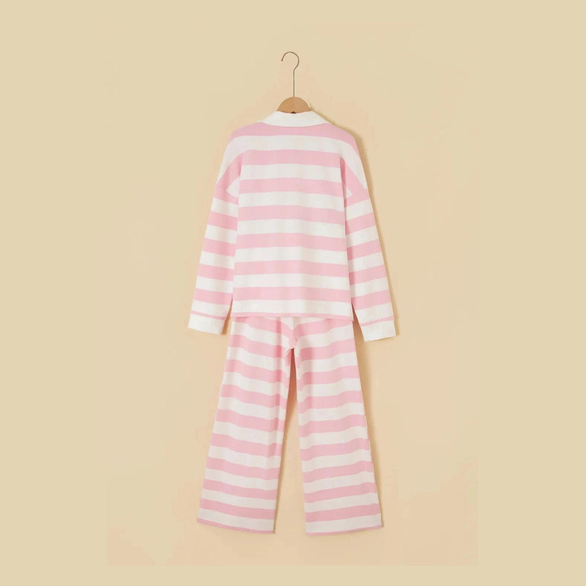 Ravyn Pink Stripe Color Block Patchwork Zip Long Sleeve Top Elastic Waist Pants Set