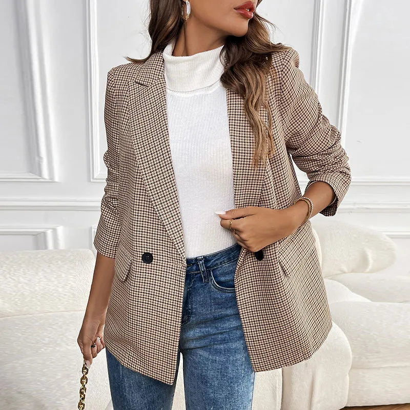 Rayann Checkered Slim Fit Button Up Blazer