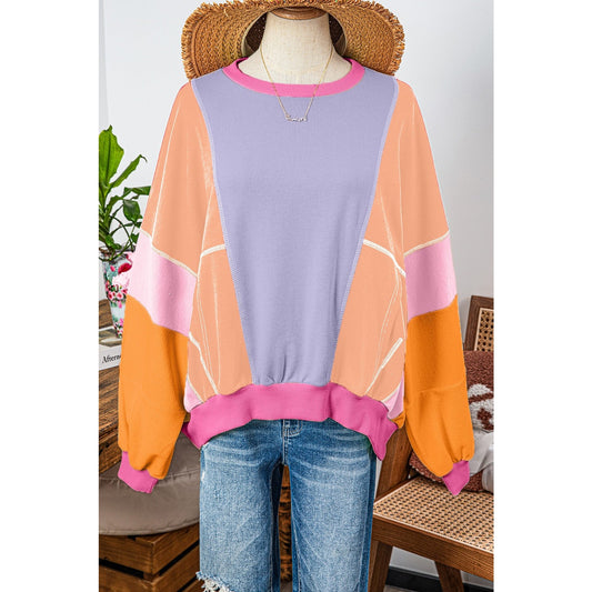 Rayann Orchid Colorblock Patchwork Exposed Stitching Oversize Top