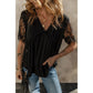 Raylene Black Eyelash Lace Sleeve V Neck Ruffle Babydoll Top