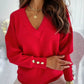Ayda V Neck Button Cuff Decor Top - 4 Colors