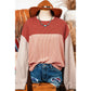 Joey Red Color Block Long Sleeve Ribbed Loose Top