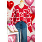 RTS Fiery Red V Neck Flower Heart Detail Checkered Knit Loose Sweater