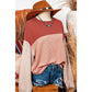 Joey Red Color Block Long Sleeve Ribbed Loose Top