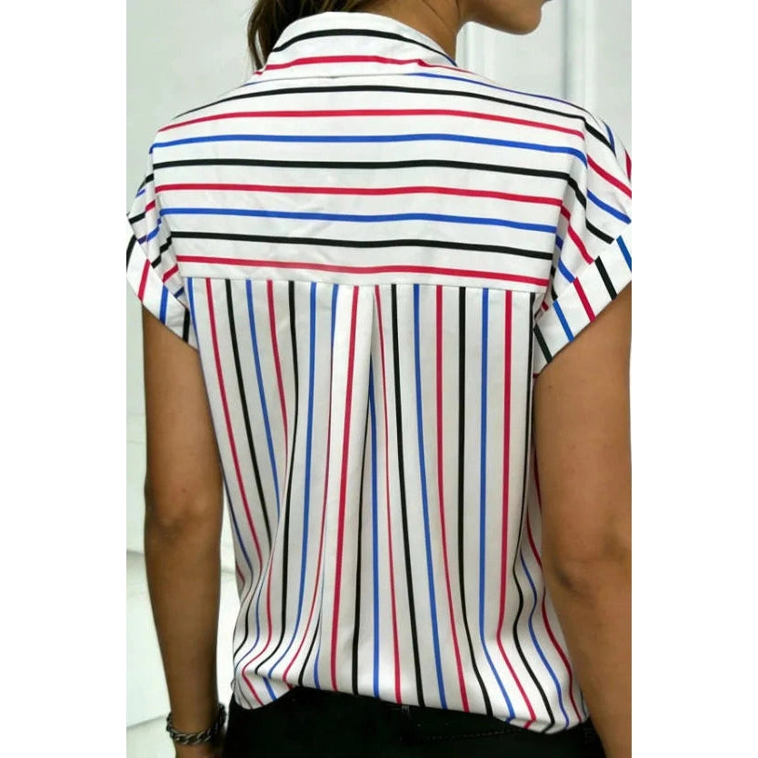 Nanette Red/Black Striped Pocket Button Up Shirt
