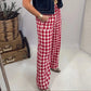 Cadence Red Gingham Plaid Tie Elastic Waist Shift Pants