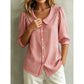 Gwanna Red Mid Sleeve Striped Collar Button Blouse