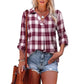 Clarice Red Plaid V Neck Blouse