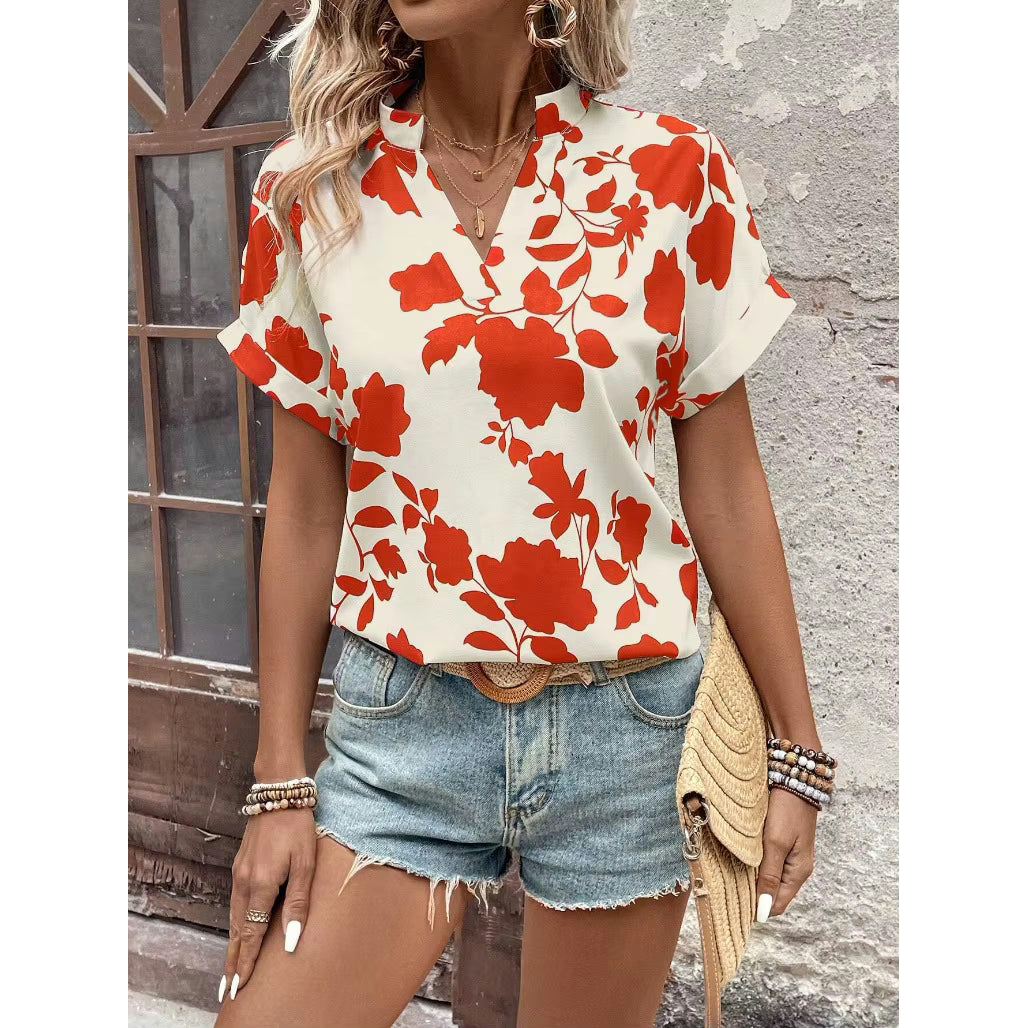 Joss  Floral V-neck Bat Sleeve Blouse