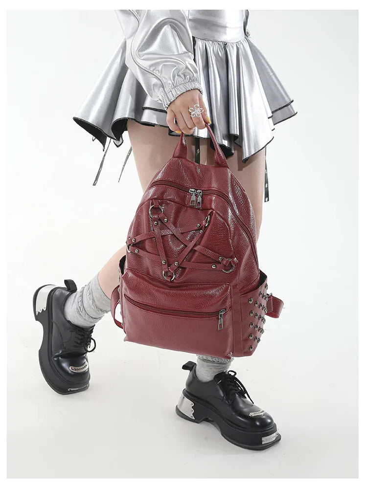 Chevelle Crisscross Stud Detail PU Leather Backpack - 4 Colors