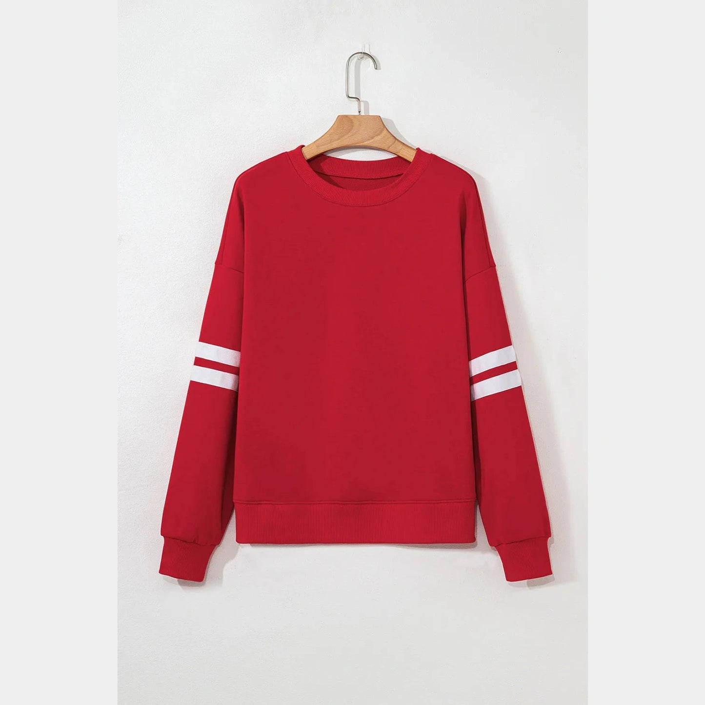 Fiery Red Varsity Striped Detail Drop Shoulder Oversized Sweatshirt