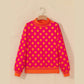 Graysen Red Polka Dot Striped Trim Mock Neck Sweatshirt