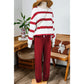 Gisselle Red Striped Drop Shoulder Pullover and Jogger Pants Set * S-3X