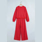 Aster Red Polka Dot Drawstring Wide Leg Long Sleeve Top Pant Set