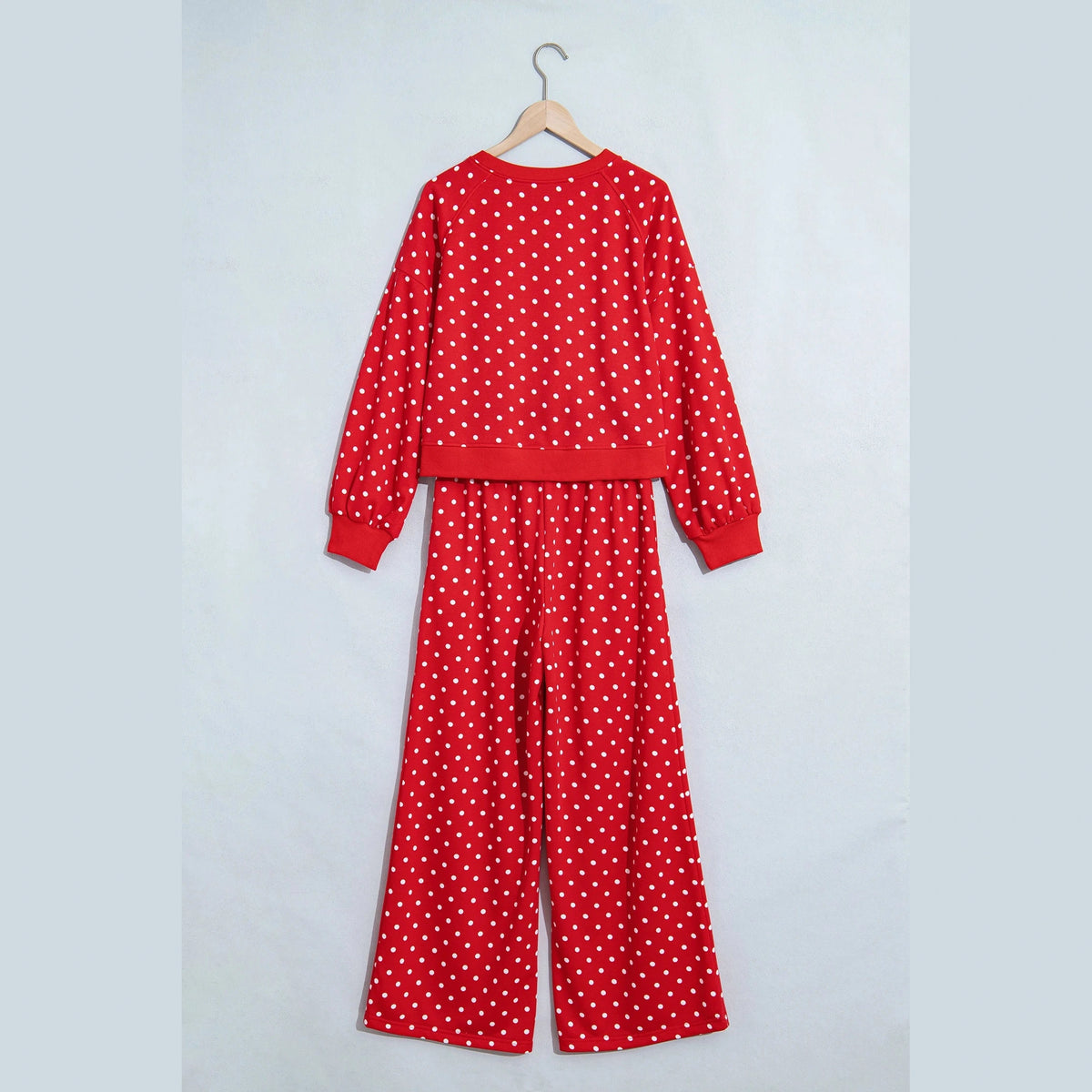 Aster Red Polka Dot Drawstring Wide Leg Long Sleeve Top Pant Set