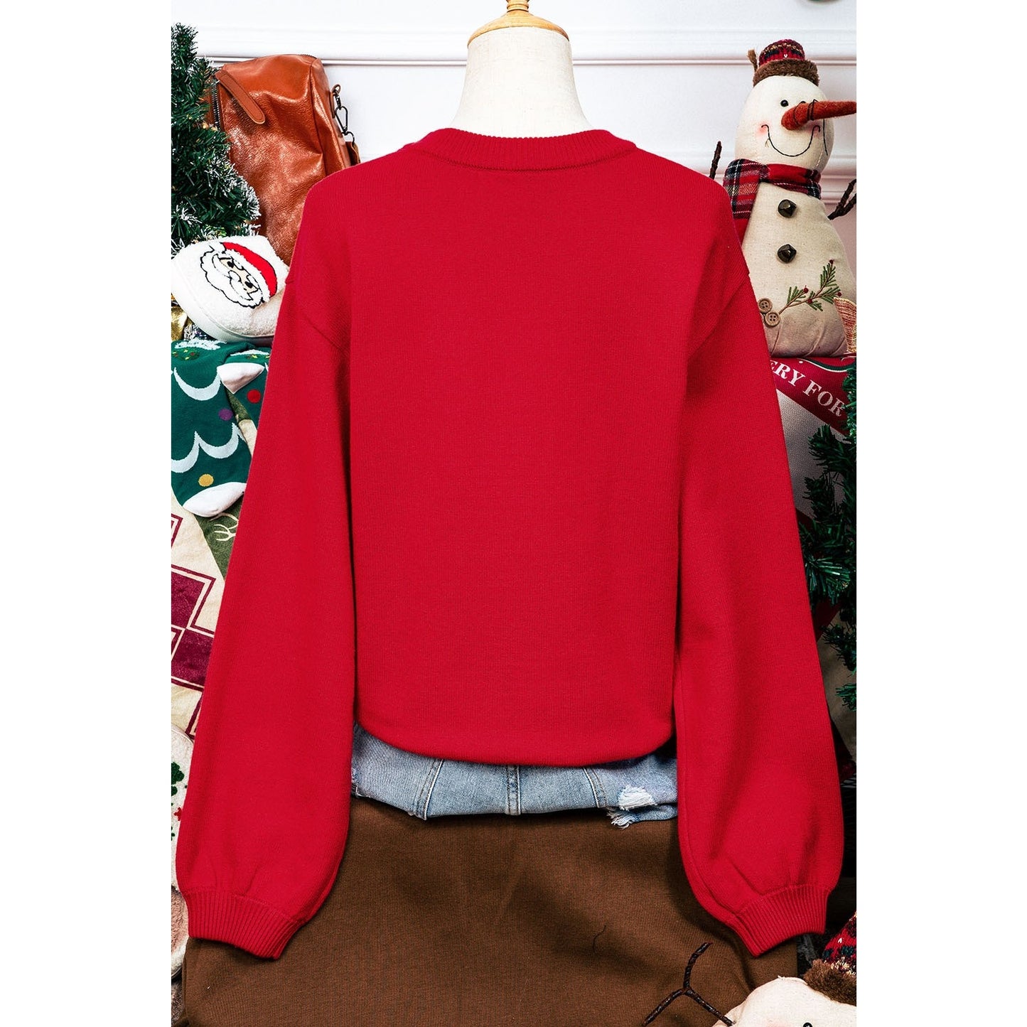 Merry Fiery Red Pearl Beaded Casual Sweater