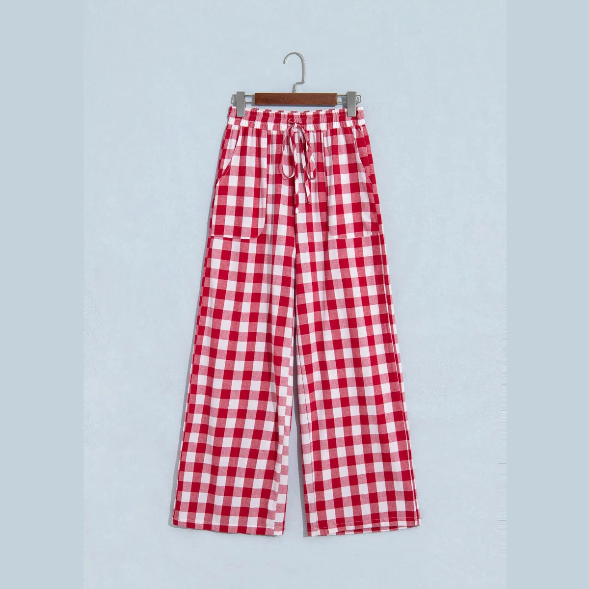 Cadence Red Gingham Plaid Tie Elastic Waist Shift Pants