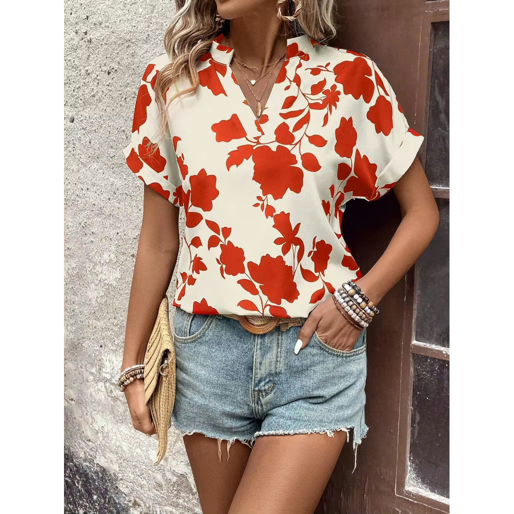 Joss  Floral V-neck Bat Sleeve Blouse