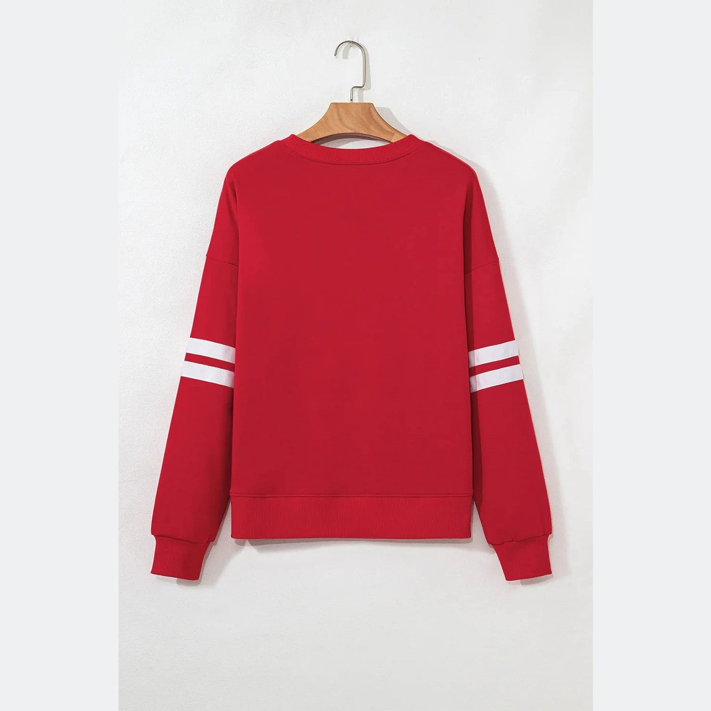 Fiery Red Varsity Striped Detail Drop Shoulder Oversized Sweatshirt