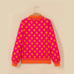 Graysen Red Polka Dot Striped Trim Mock Neck Sweatshirt