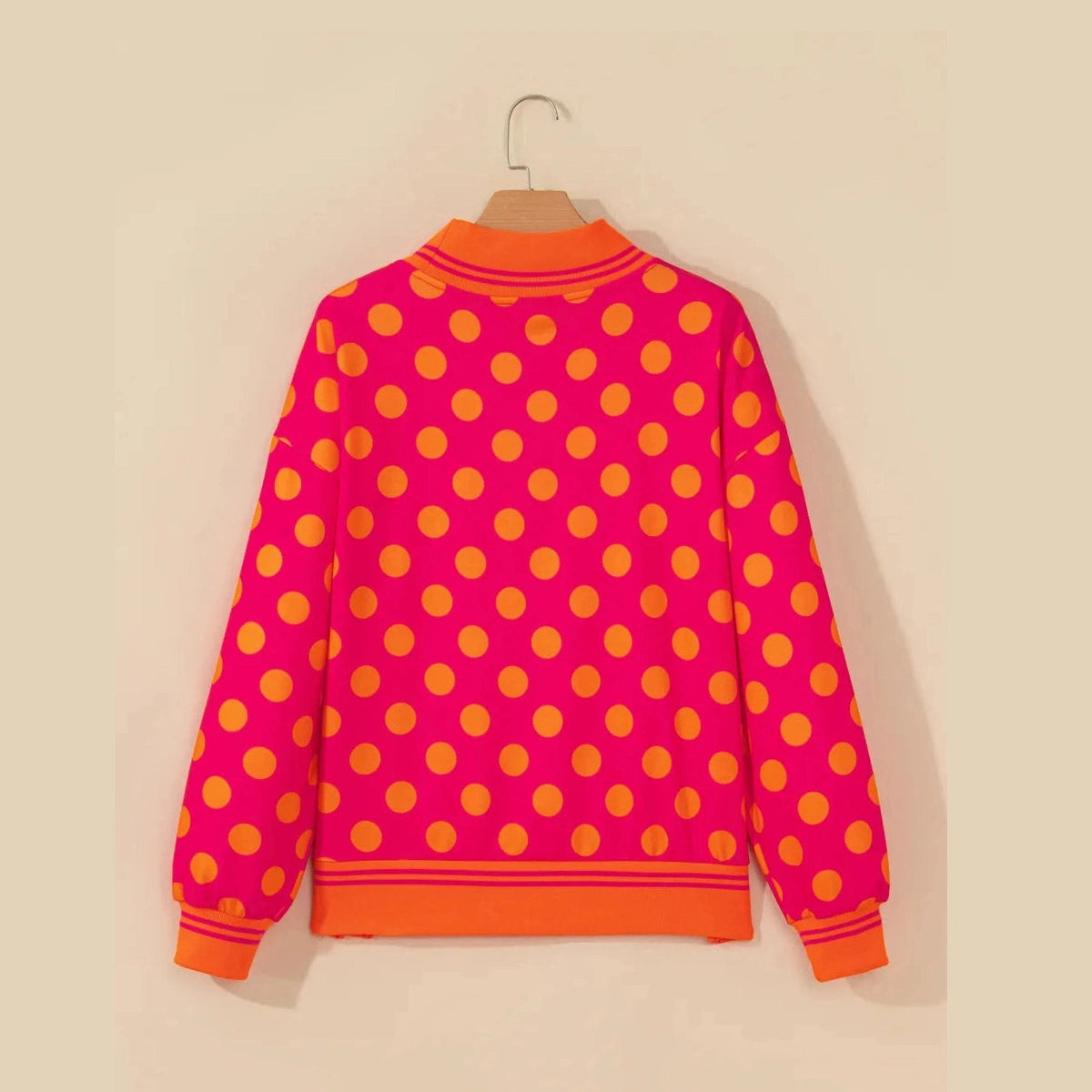 Graysen Red Polka Dot Striped Trim Mock Neck Sweatshirt