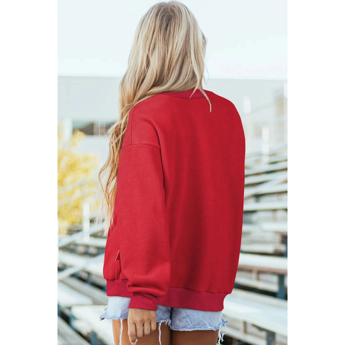 Alessia Red Oversize Drop Shoulder Reversible Mock Neck Sweatshirt
