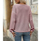 Libby Striped V Neck Waffle Knit Henley Long Sleeve Top
