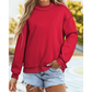 Alessia Red Oversize Drop Shoulder Reversible Mock Neck Sweatshirt