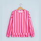 Olinda Red Stripe Dropped Shoulder Round Neck Casual Sweatshirt