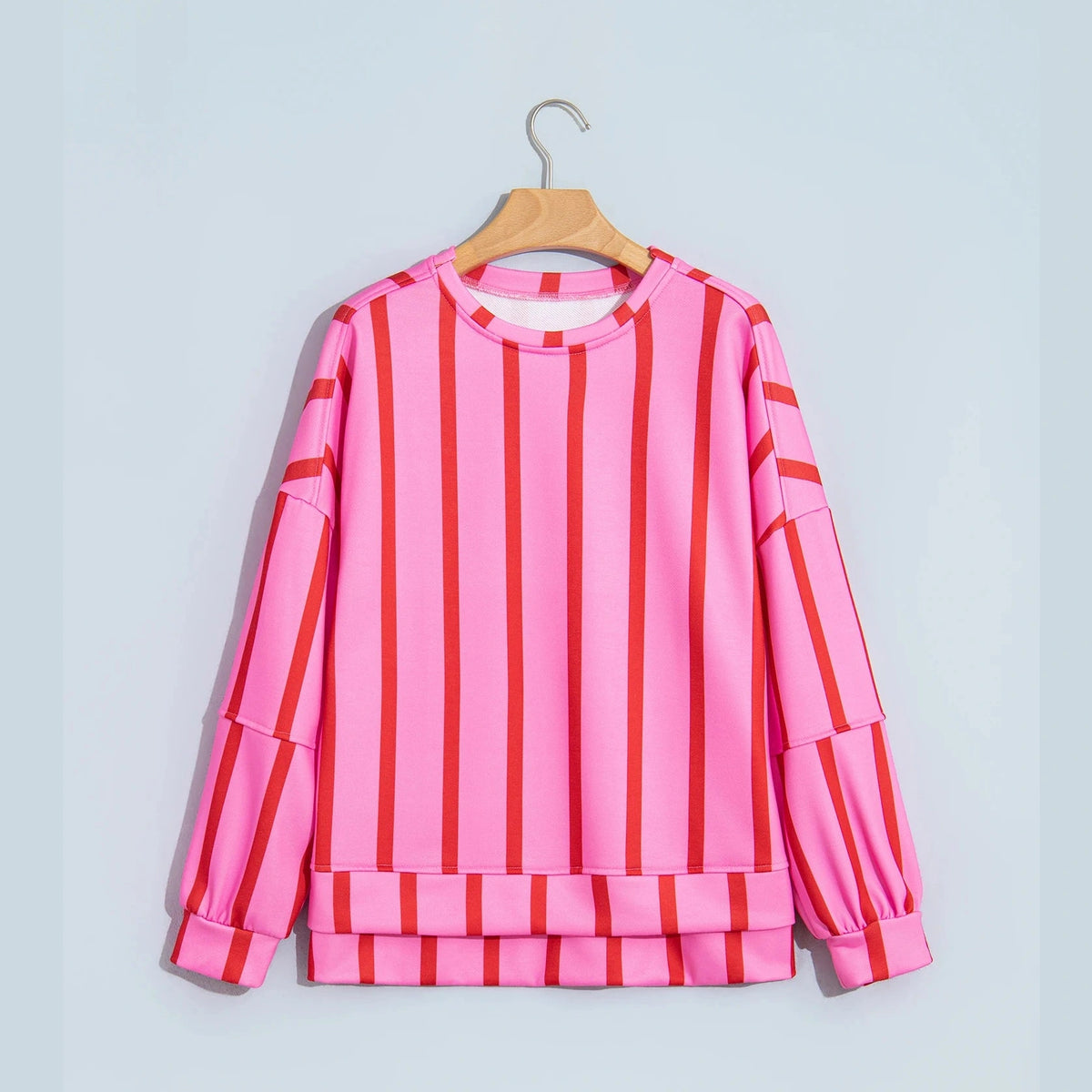 Olinda Red Stripe Dropped Shoulder Round Neck Casual Sweatshirt
