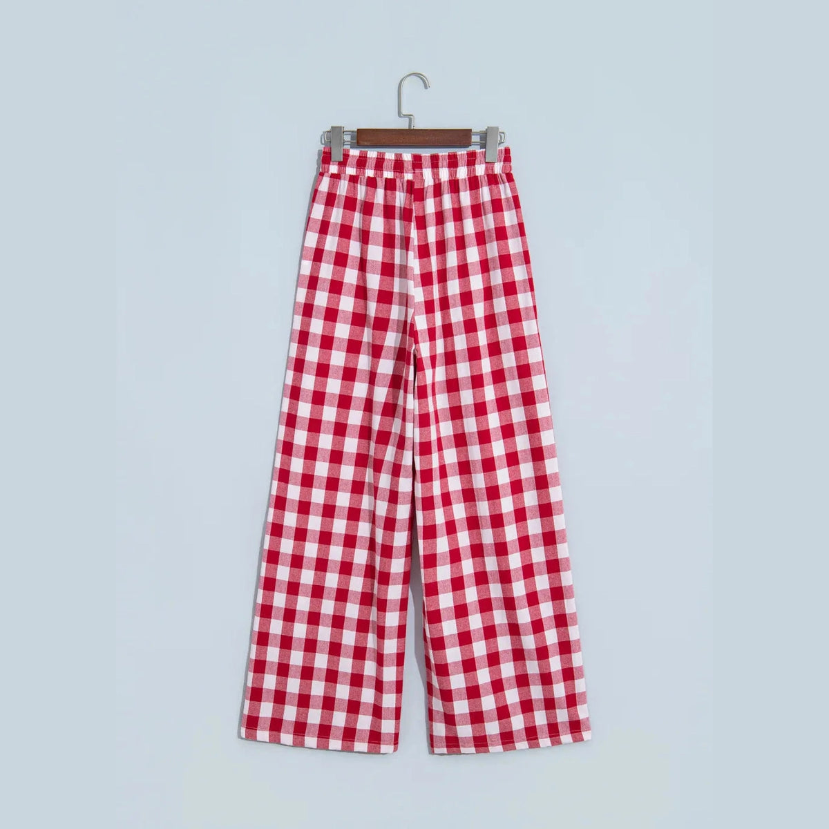 Cadence Red Gingham Plaid Tie Elastic Waist Shift Pants