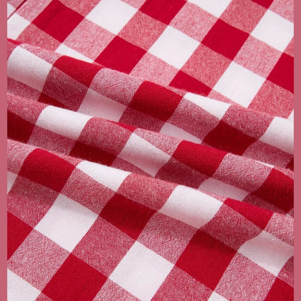 Cadence Red Gingham Plaid Tie Elastic Waist Shift Pants