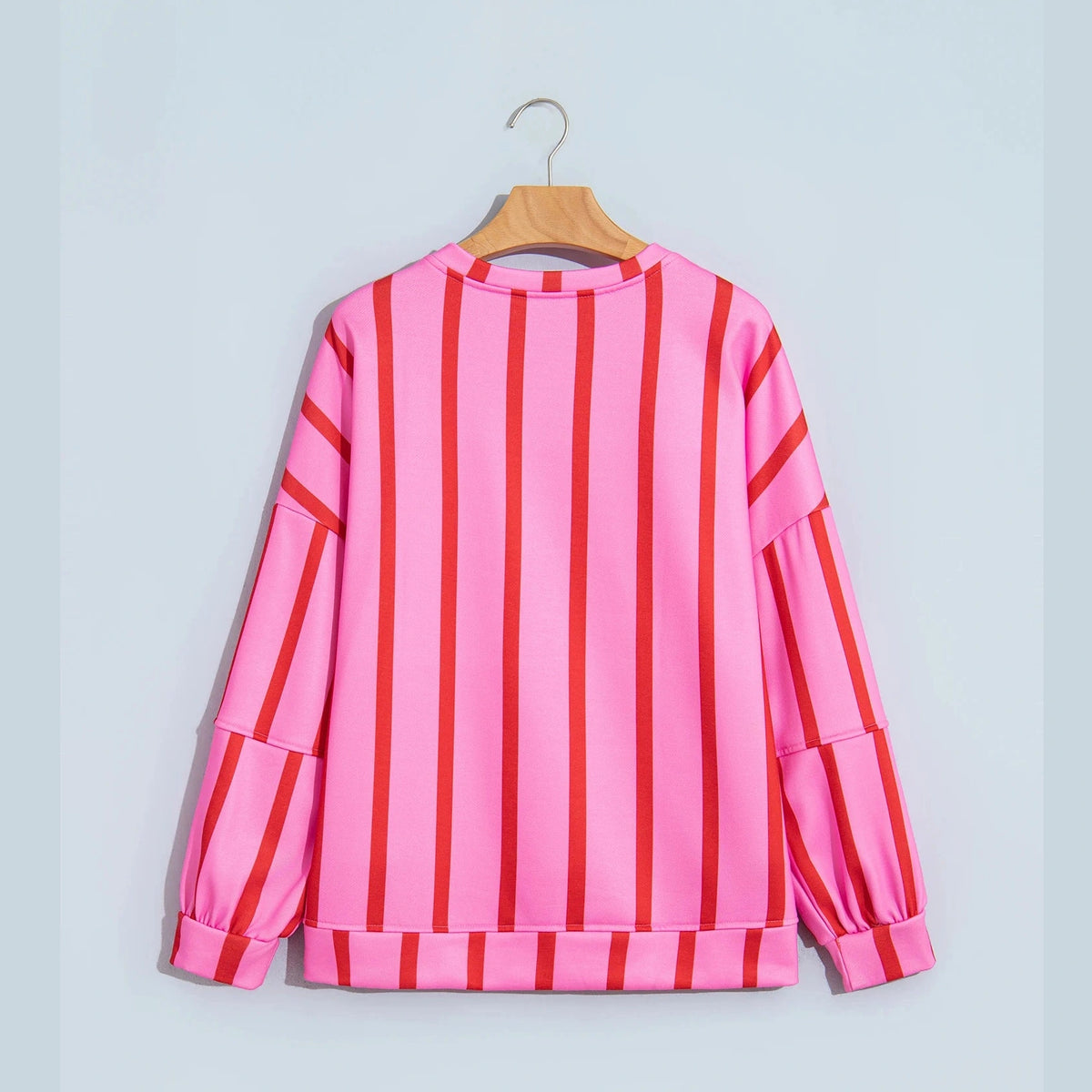Olinda Red Stripe Dropped Shoulder Round Neck Casual Sweatshirt