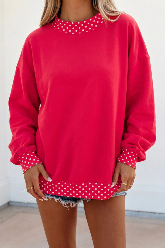 Phoebe Red Colorblock Polka Dot Contrast Trim Oversized Sweatshirt