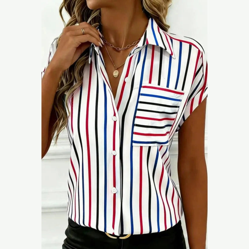 Nanette Red/Black Striped Pocket Button Up Shirt