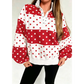 Chey Red Polka Dot Colorblock Half Zip Puff Sleeve Pullover Sweatshirt
