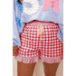 Ollie Red Gingham Print Ruffle Striped Detail Lace Tie Shorts
