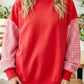 Kyrie Red Plaid Sleeve Colorblock Loose Tunic Sweatshirt