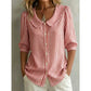 Gwanna Red Mid Sleeve Striped Collar Button Blouse
