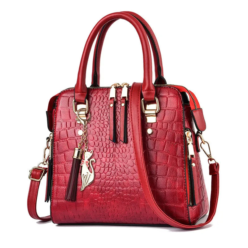 Jacie Croc‑Texture Handbag with Gold Charm - 4 Colors