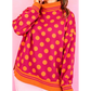 Graysen Red Polka Dot Striped Trim Mock Neck Sweatshirt