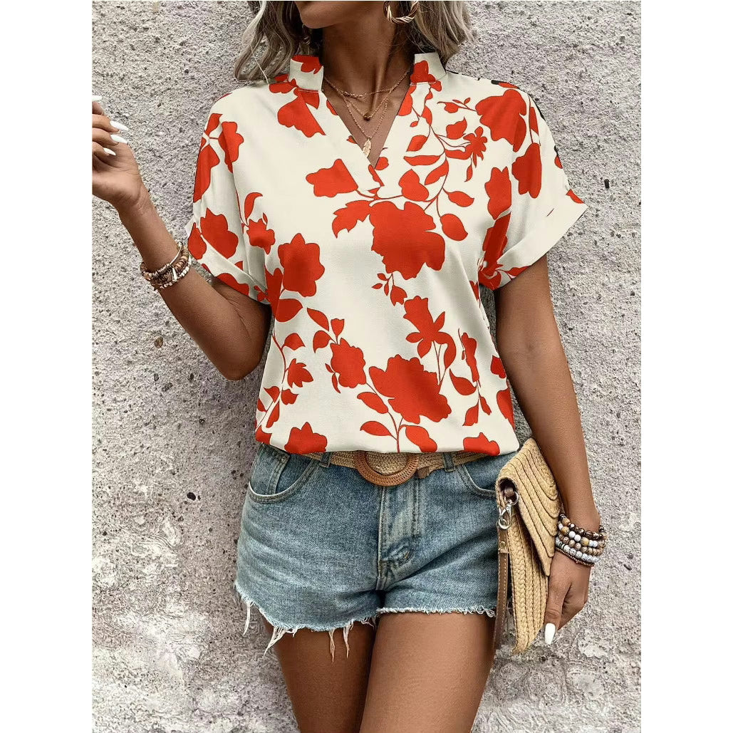Joss  Floral V-neck Bat Sleeve Blouse