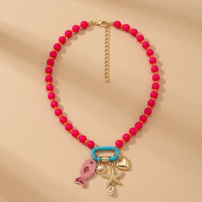 Vibrant Ocean‑Charm Beaded Necklace - 3 Colors