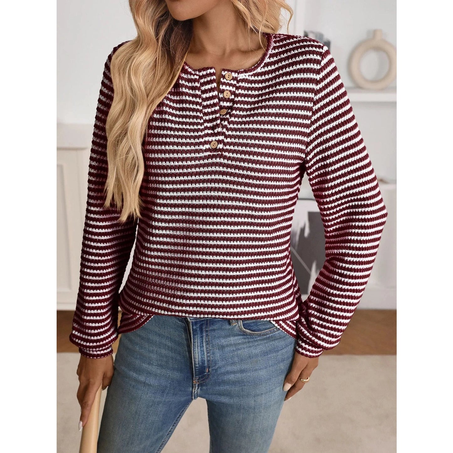 Erika Notch Neck Quarter Button Top - 5 Colors