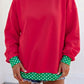 Phoebe Red/Green Colorblock Polka Dot Contrast Trim Oversized Sweatshirt