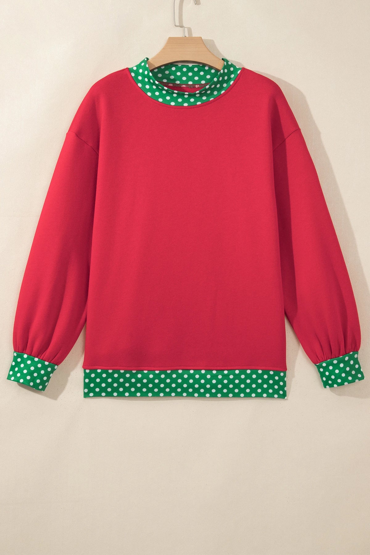 Phoebe Red/Green Colorblock Polka Dot Contrast Trim Oversized Sweatshirt