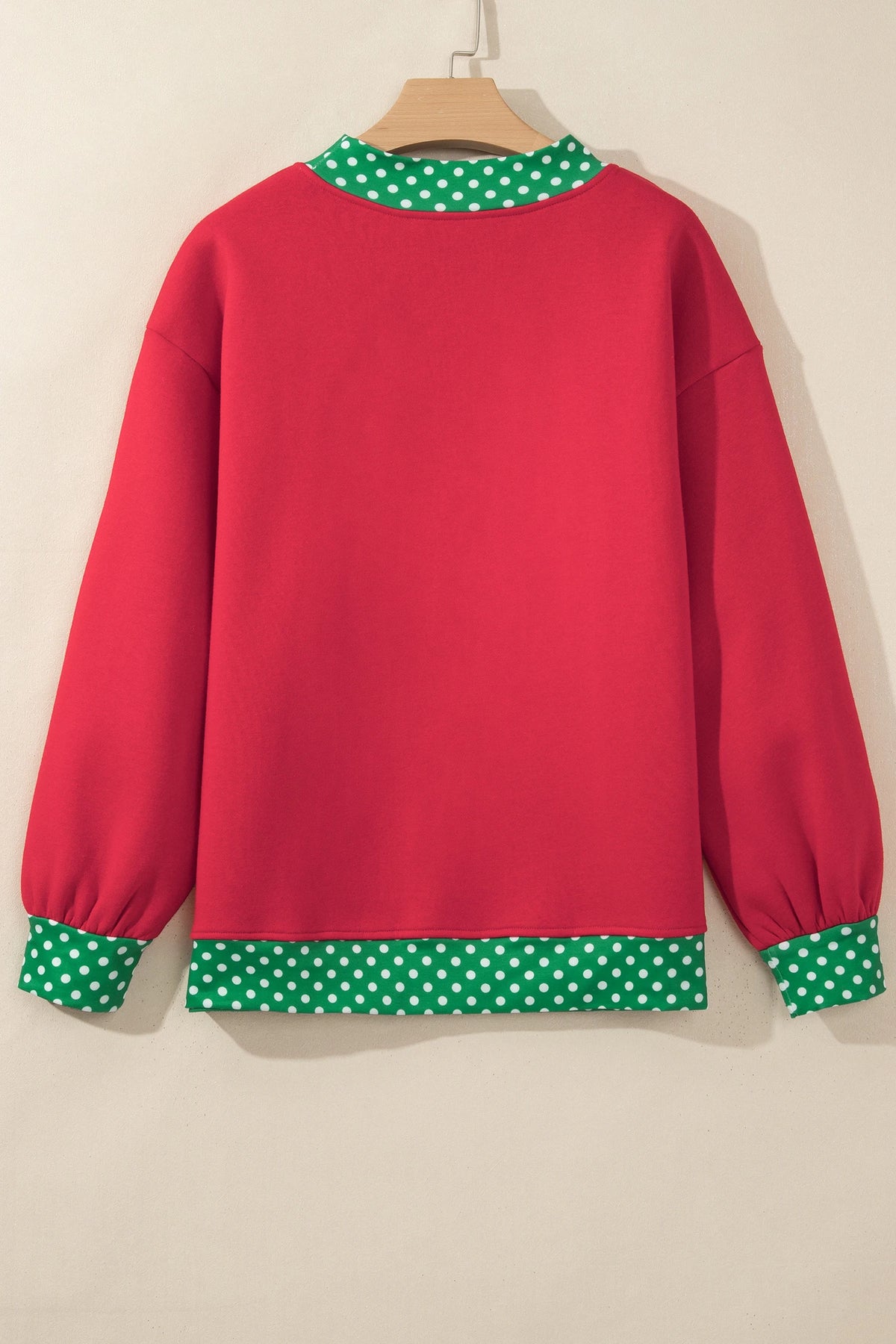 Phoebe Red/Green Colorblock Polka Dot Contrast Trim Oversized Sweatshirt