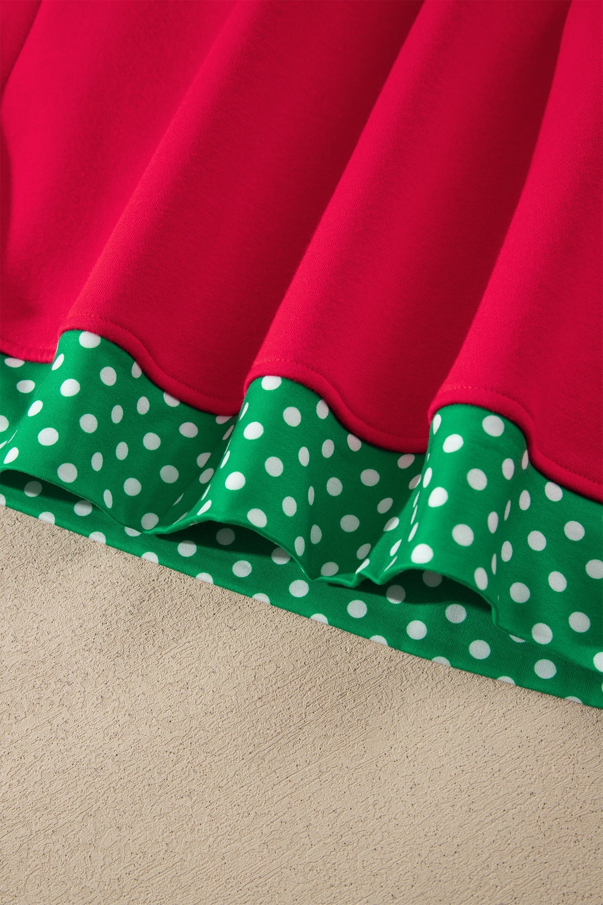 Phoebe Red/Green Colorblock Polka Dot Contrast Trim Oversized Sweatshirt